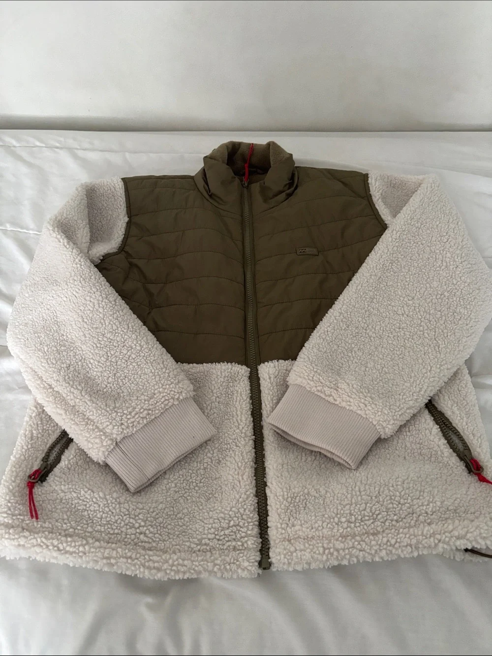 Billabong Olive & Cream Sherpa Puffer Jacket